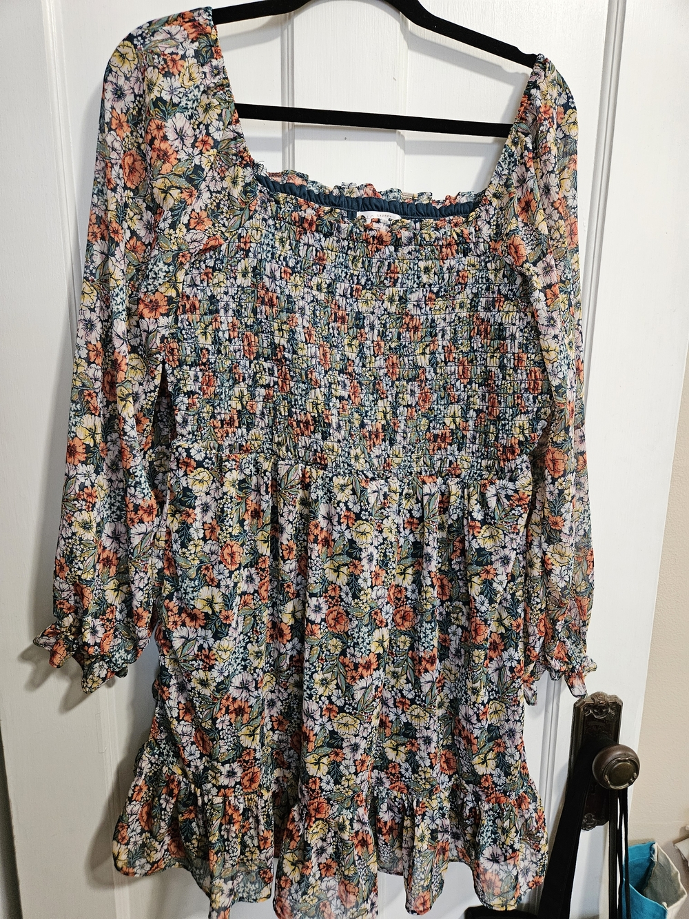 LC Lauren Conrad Teal and Multi Color Floral Smocked Dress